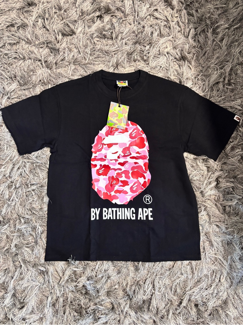 Bape Black T-Shirt with Pink & Red Camo Ape Head